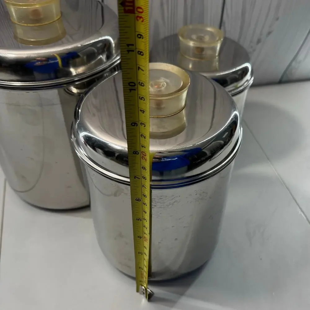 Revere Ware Set 3 Stainless Steel Canisters MCM Lucite Tops Storage Stackable